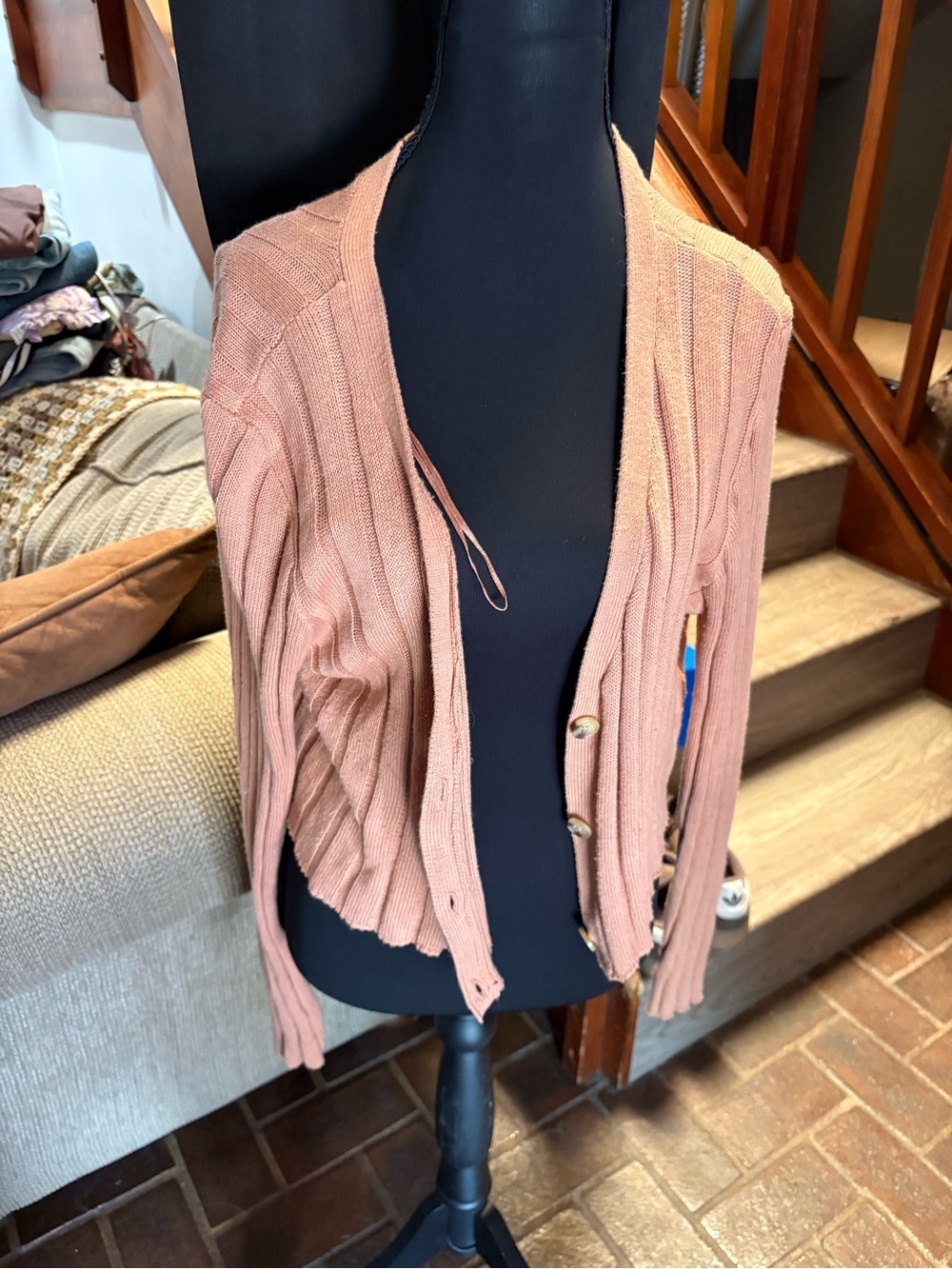 Womens Ribbed Button-Front Cardigan Sweater